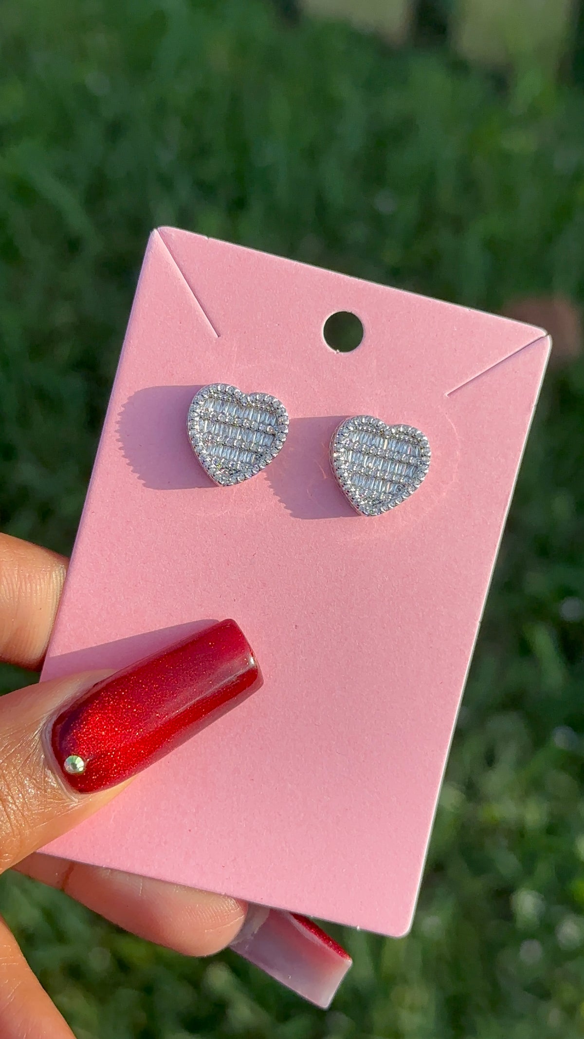 Heart Baguette Earrings (Silver)