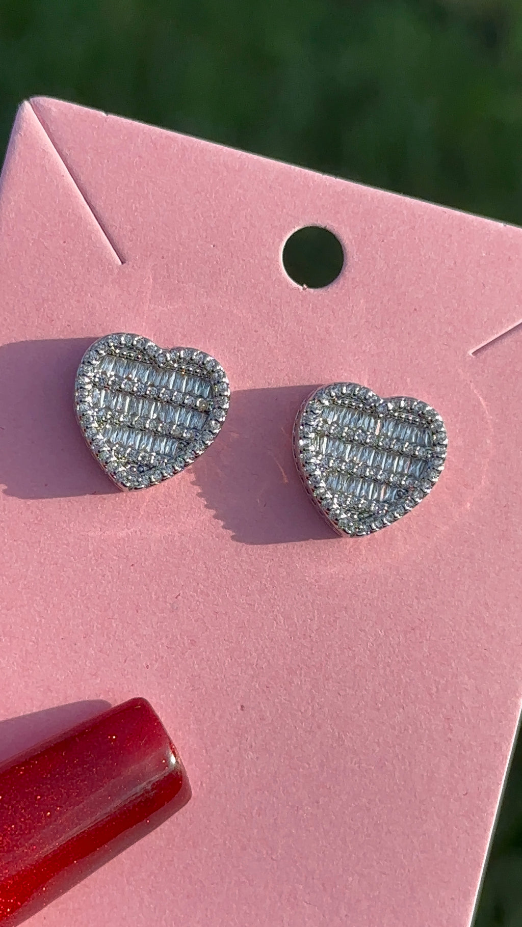 Heart Baguette Earrings (Silver)